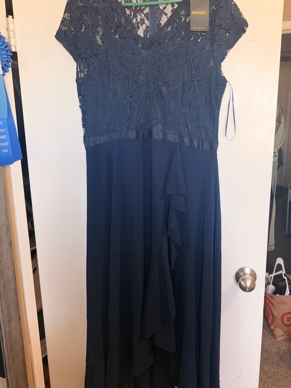 Miusol Navy Lace Bodice Chiffon Ruffle Wedding Dress